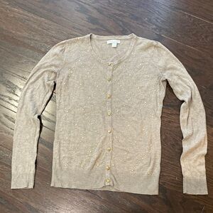 Tan Heathered V-Neck Cardigan Sweater